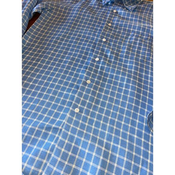 Mens Grant Thomas Pure Linen Light Blue White Checker Print Button Down Shirt‎ S - Picture 3 of 6